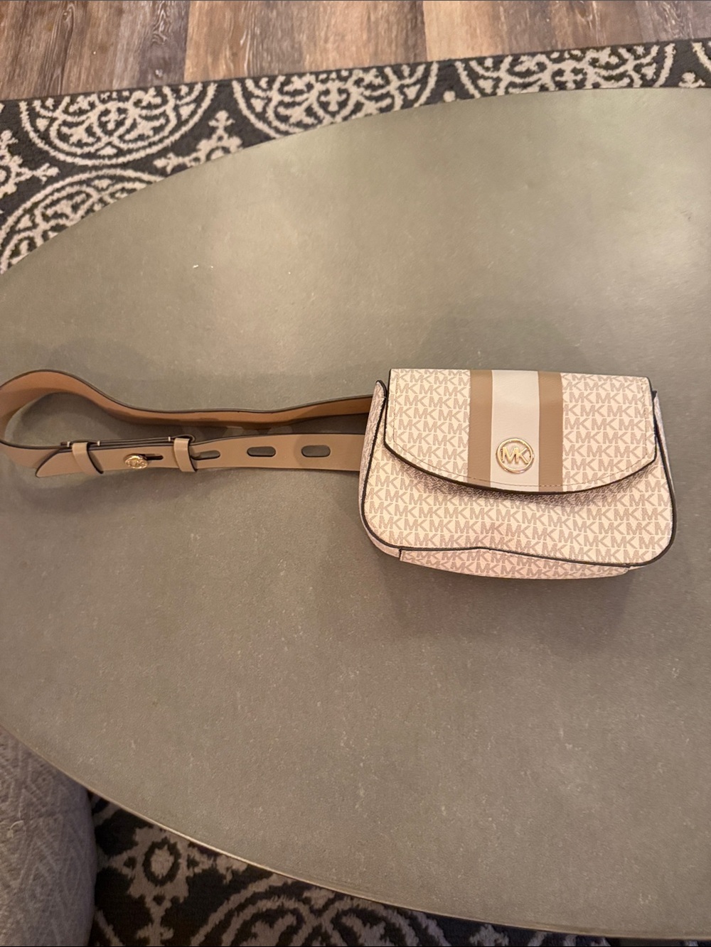 Michael Kors Beige & Tan MK Signature Crossbody Belt Bag